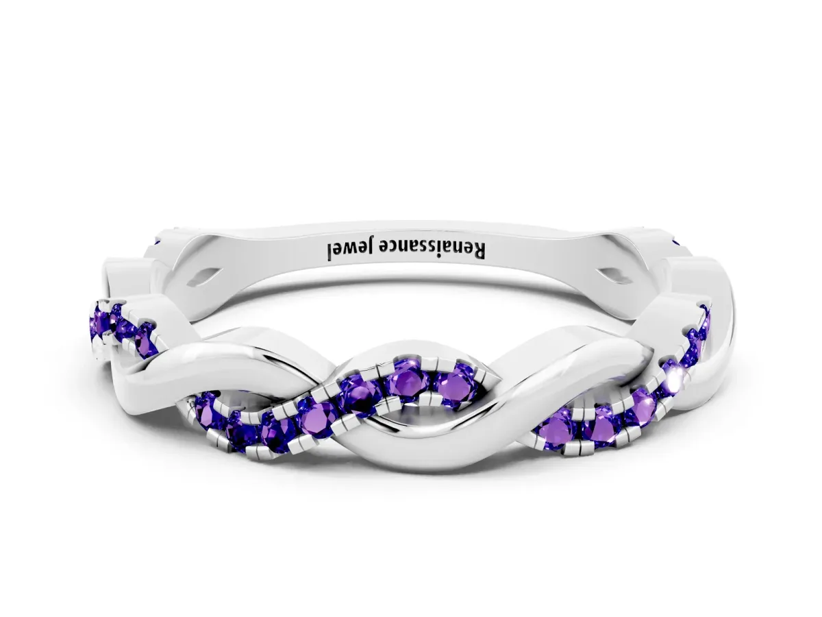 Round Tanzanite Twist Eternity Band with Pavé Setting Silver