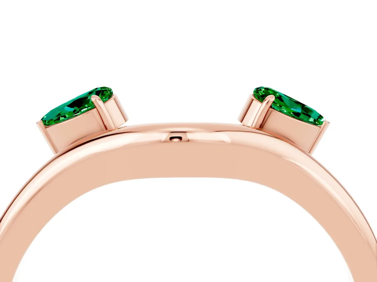 Pear Cut Emerald Two-Stone Open Band Ring with Prong Setting Rose gold