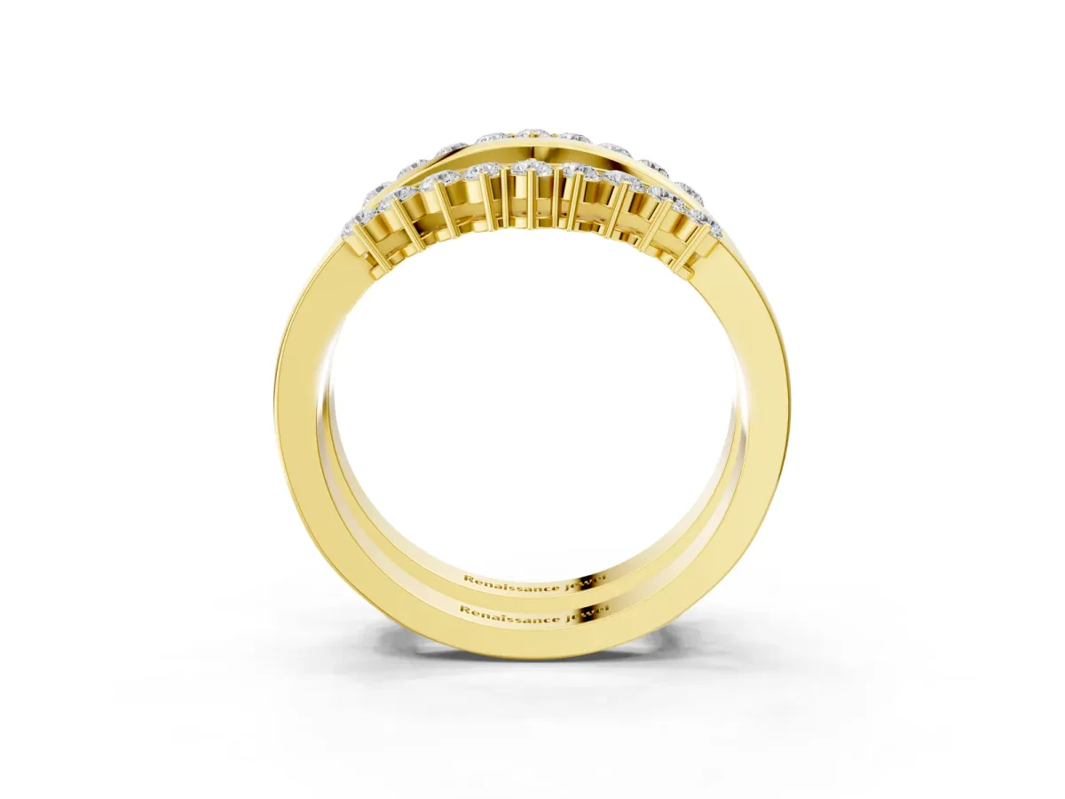 Round Diamond Chevron Contour Band with Prong Setting Yellow gold