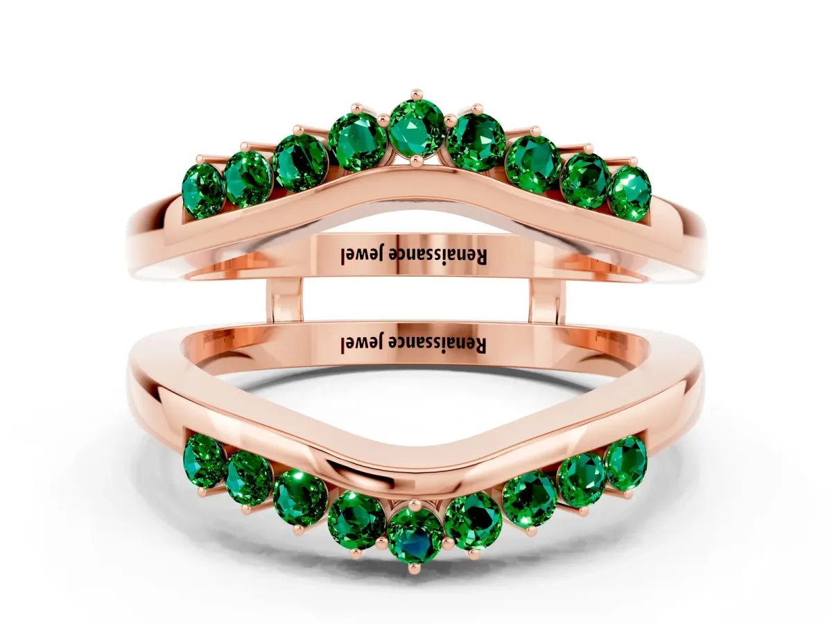 Round Emerald Chevron Contour Band with Prong Setting Rose gold