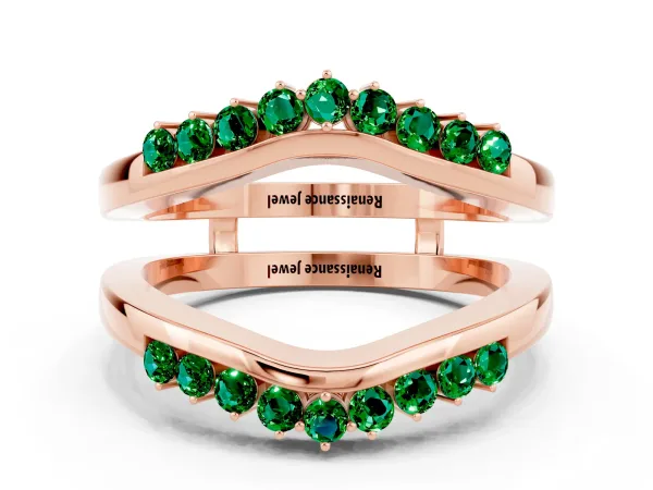 Round Emerald Chevron Contour Band with Prong Setting Rose gold