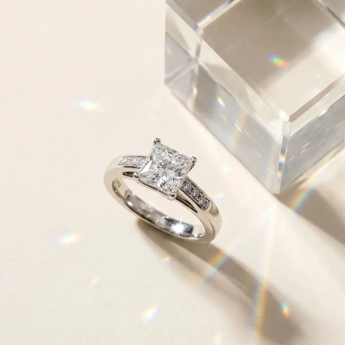 Princess Cut Cut Solitaire Engagement Ring with Cathedral Setting and Four-Prong Setting Silver
