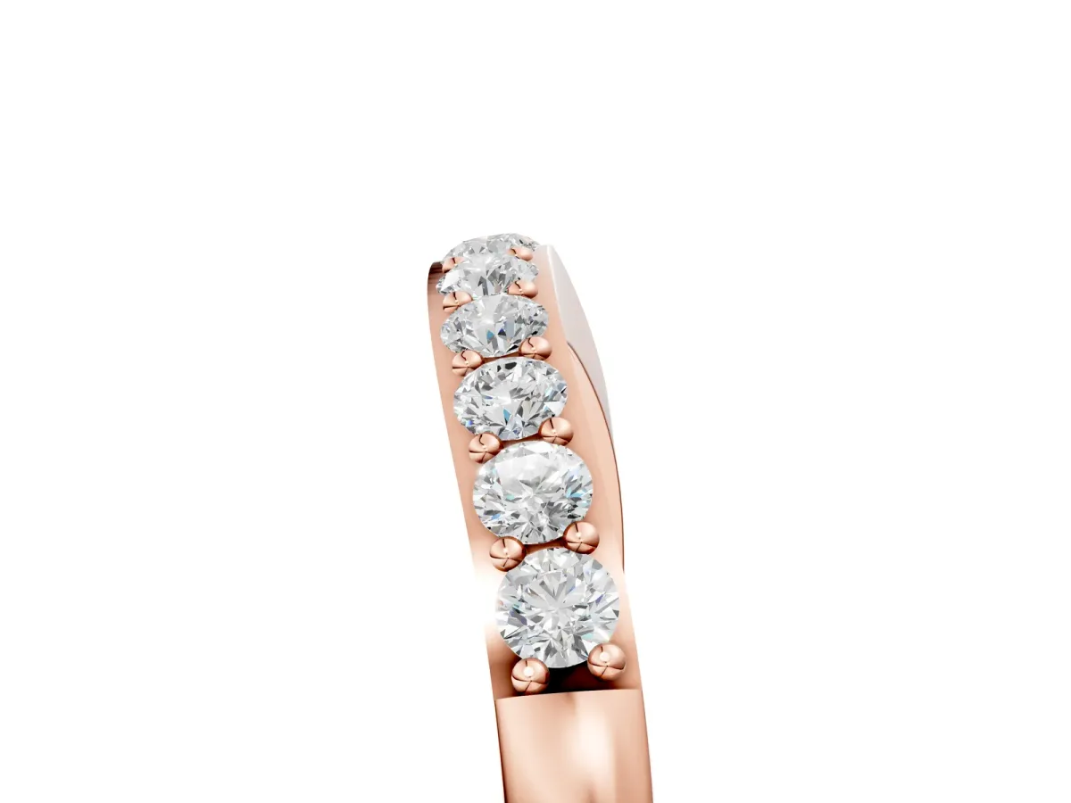 Round Diamond Curved Wedding Band with Channel Setting Rose gold