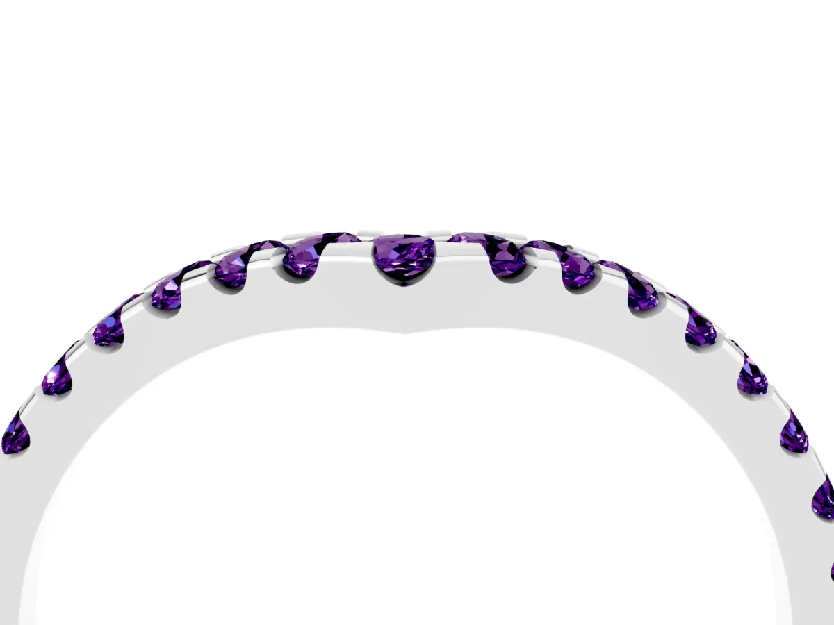 Pavé Round Amethyst Chevron Band with Shared Prong Setting Silver