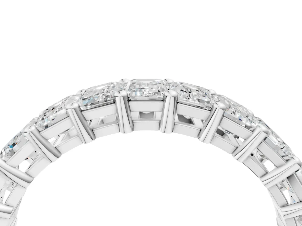 emerald Cut half eternity band with shared prong setting Silver