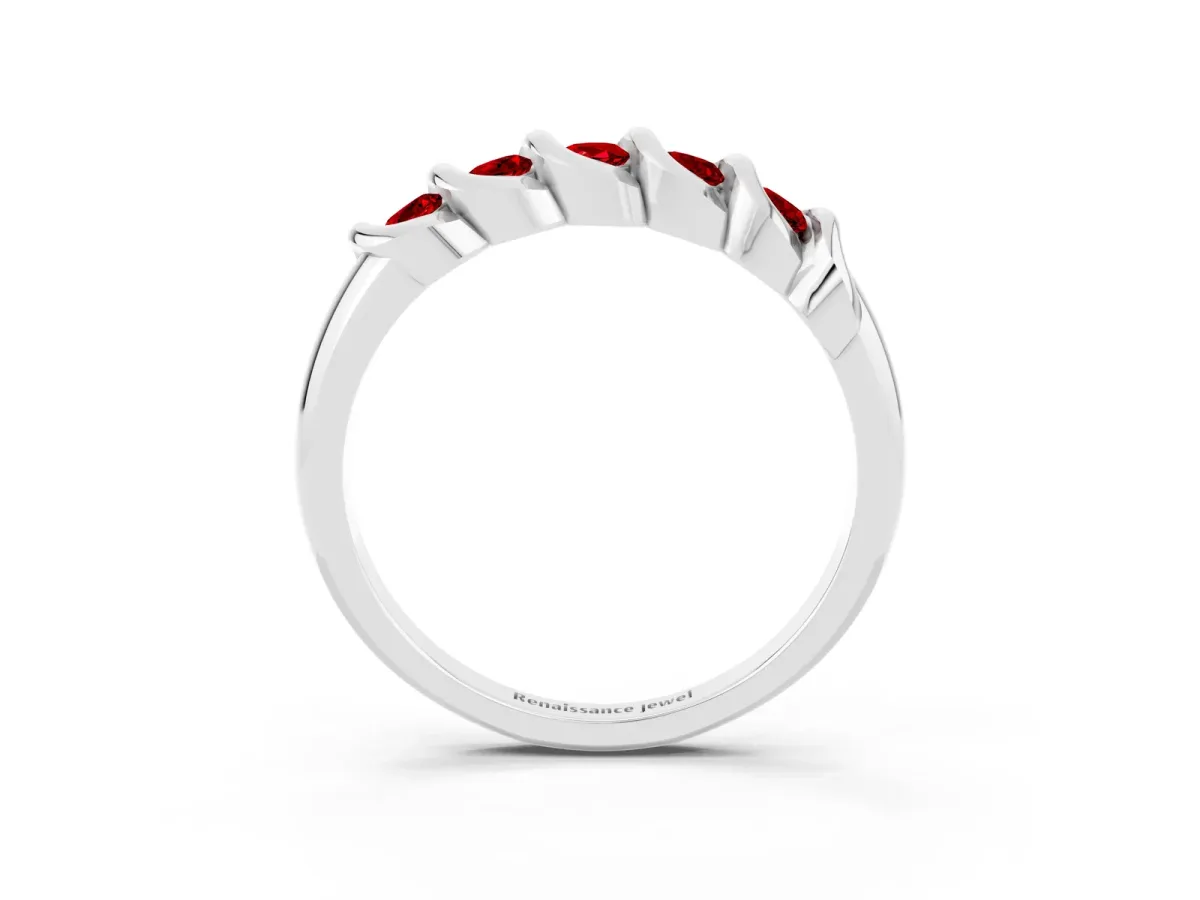 Round Ruby Eternity Band with Twist Prong Setting Silver