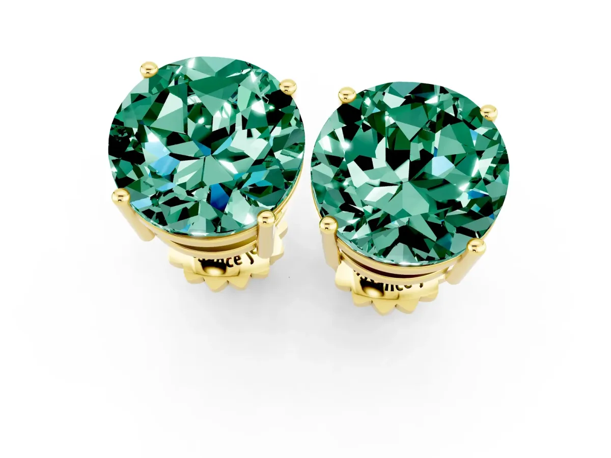 Round Cut Green Sapphire Stud Earrings Yellow gold