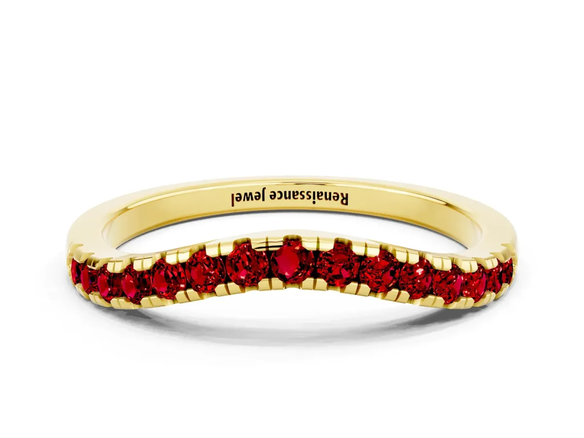 Ruby Pavé Curved Wedding Band Yellow gold