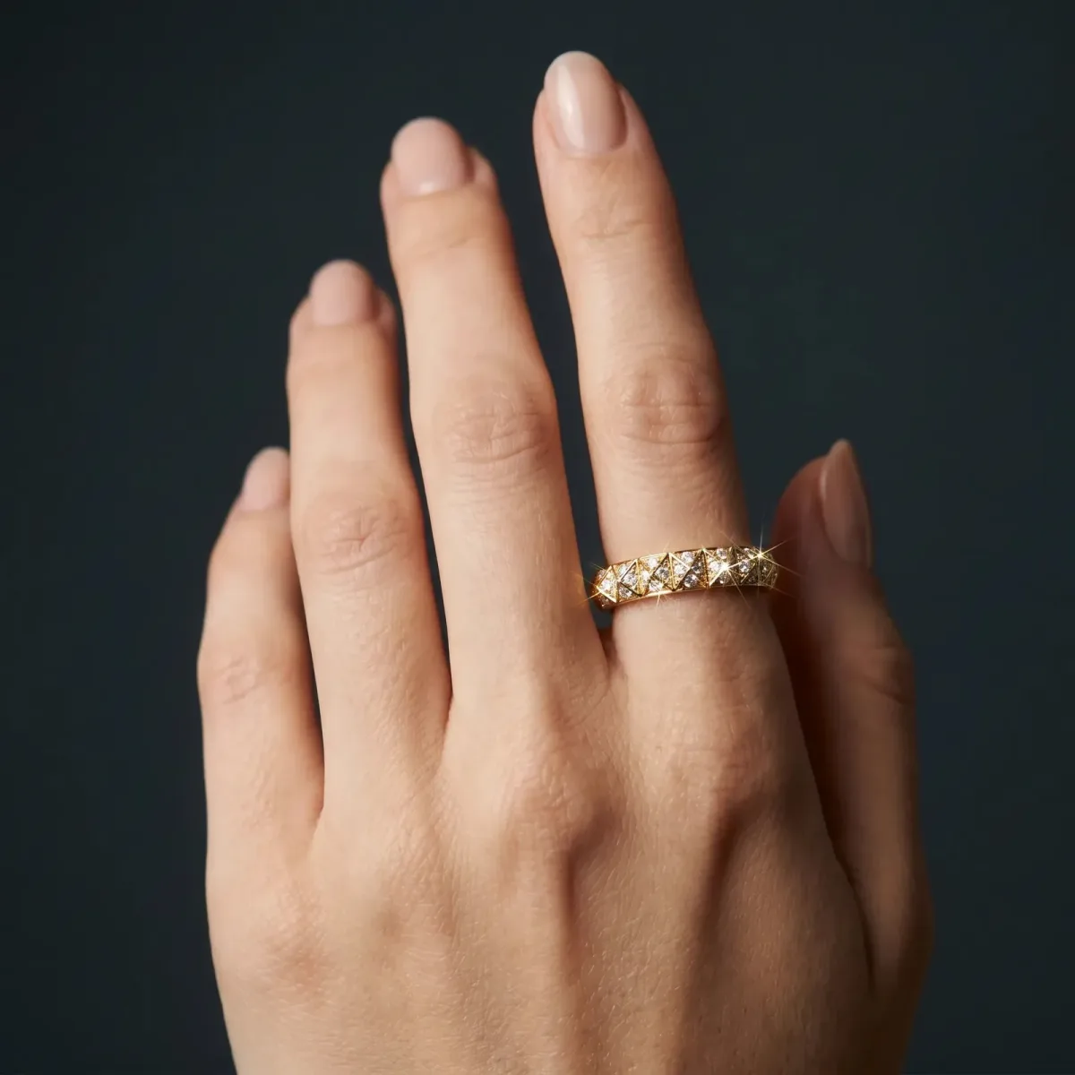 Bezel Set Round Stone Eternity Band Yellow gold