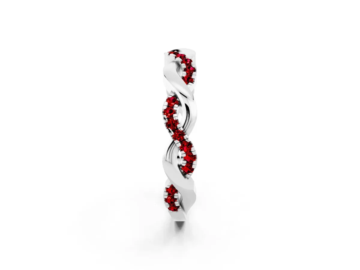 Pavé Round Ruby Twist Eternity Band with Shared Prong Setting Silver