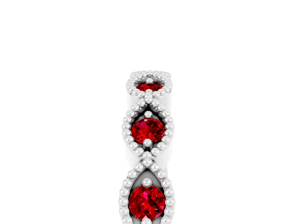 Milgrain Marquise Ruby Half Eternity Band with Bezel Setting Silver