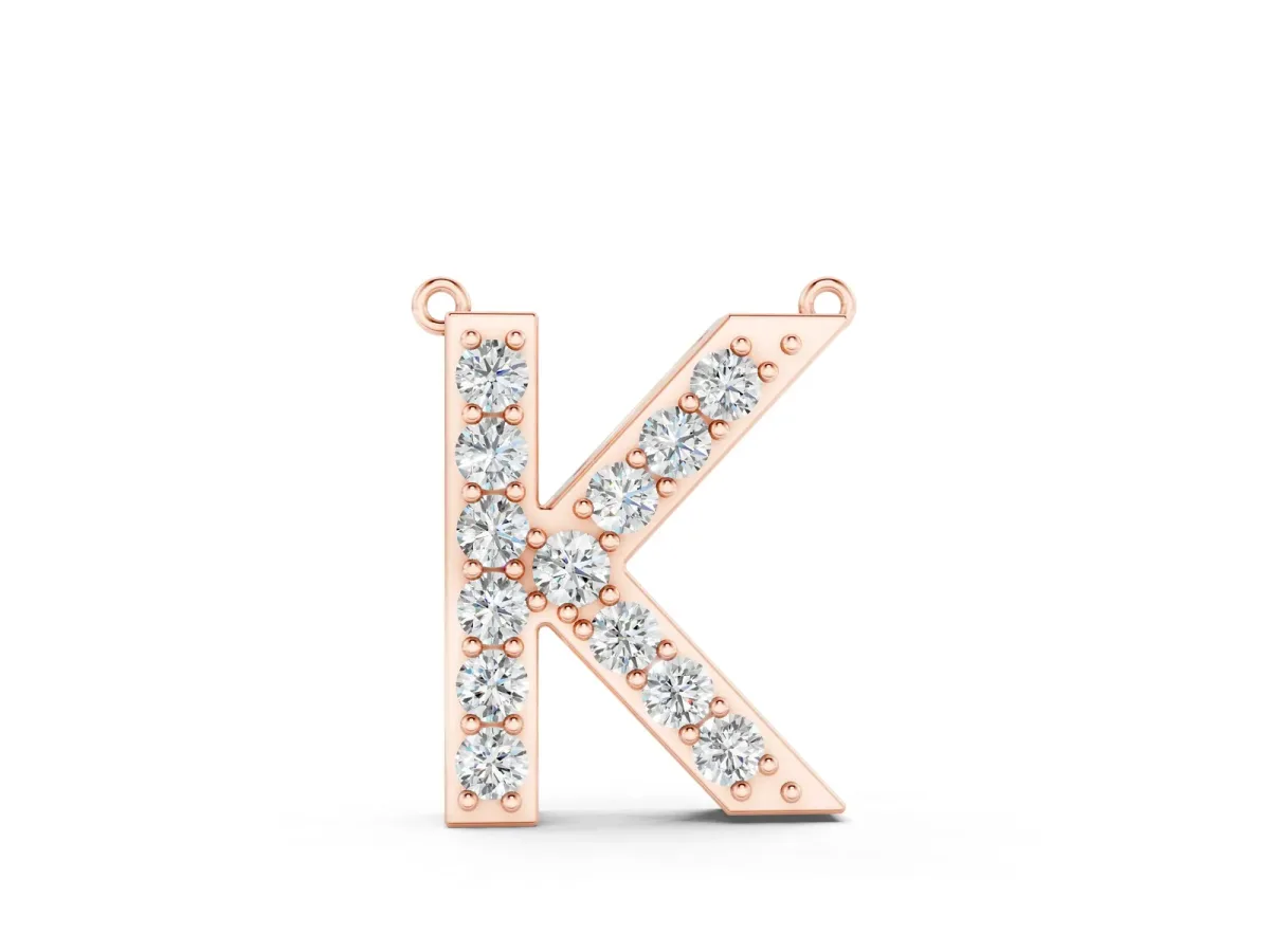 Pavé Round Prong Set Initial Pendant Rose gold