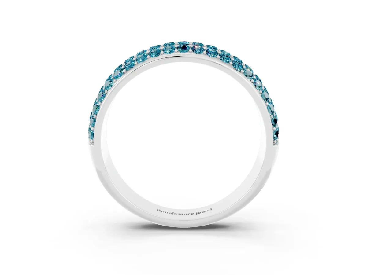 Three-Row Round Blue Topaz Eternity Band with Shared Prong Setting Platinum