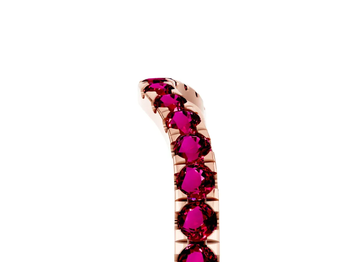 Curved Pavé Round Garnet Wedding Band with Shared Prong Setting Rose gold