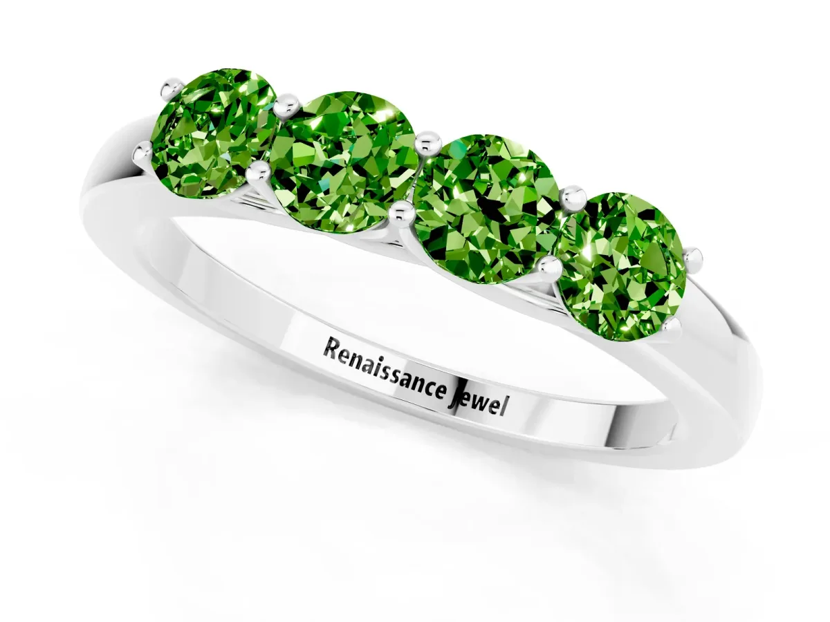 Four-Stone Round Peridot Prong-Set Band Platinum