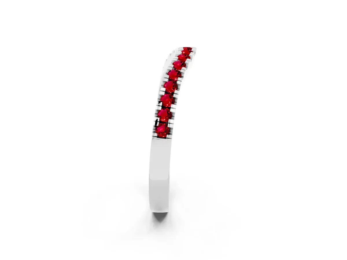 Round Ruby Pavé Curved Band with Shared Prong Setting Platinum