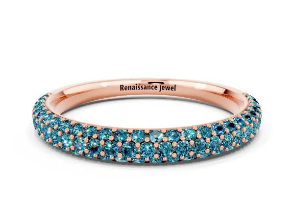 Round Blue Topaz Pavé Eternity Band with Shared Prong Setting Rose gold
