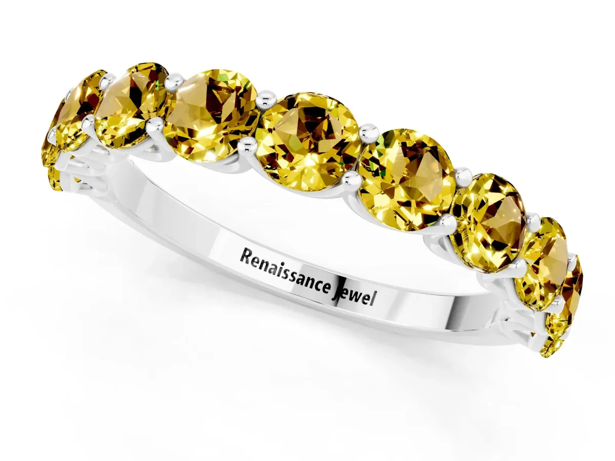 Round Yellow Sapphire Shared Prong Eternity Band Platinum