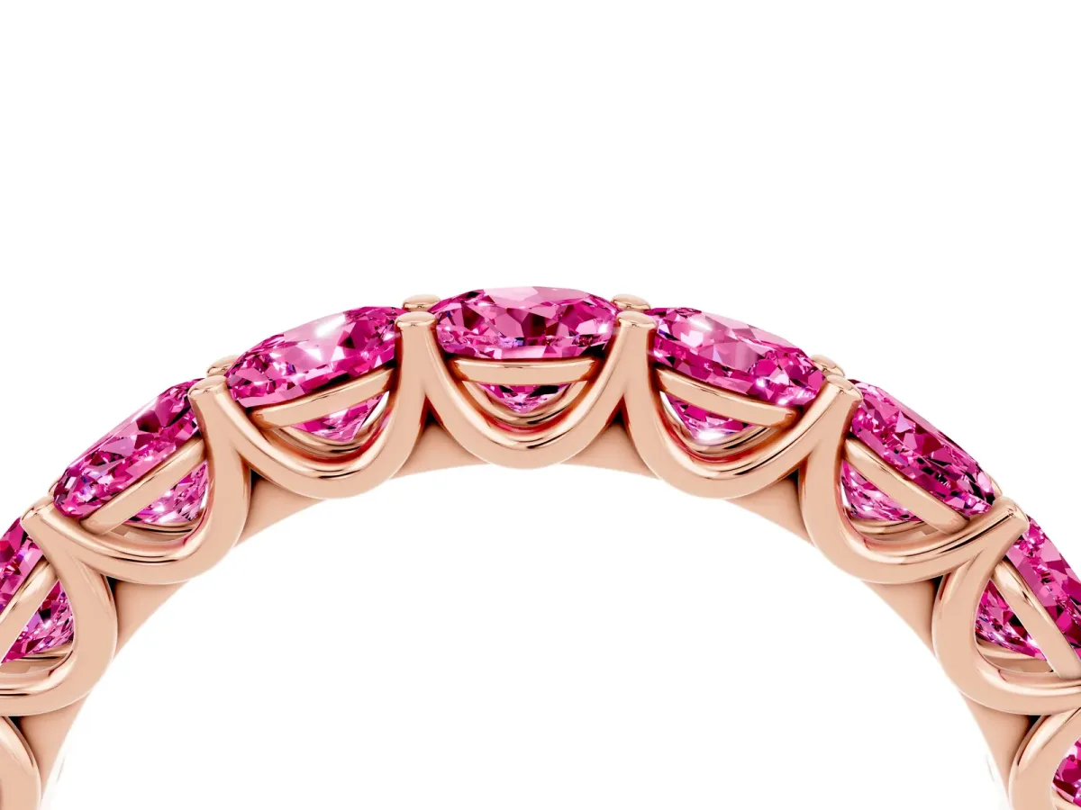 Round Pink Sapphire Shared Prong Eternity Band Rose gold