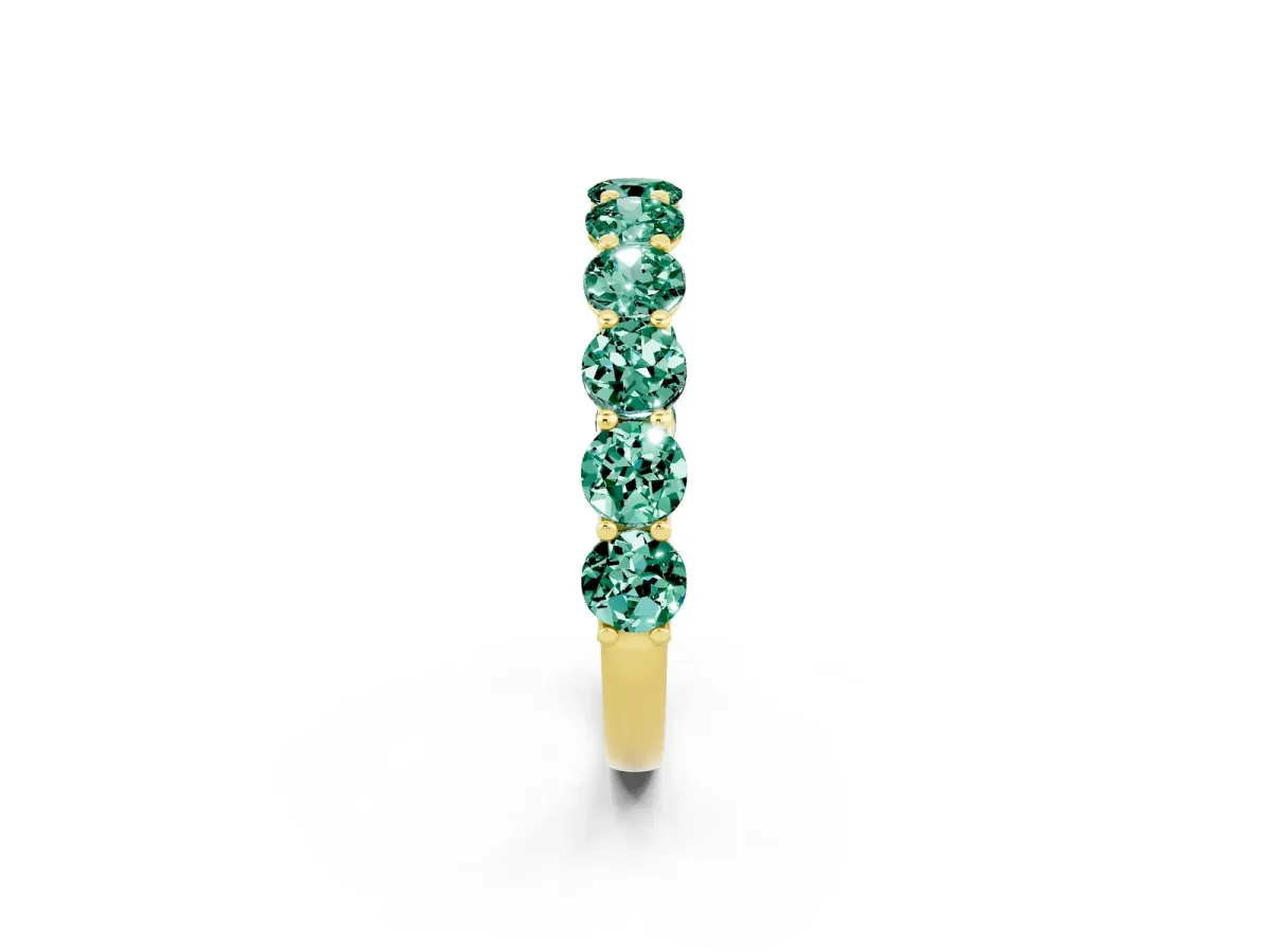 Round Green Sapphire Shared Prong Eternity Band Yellow gold