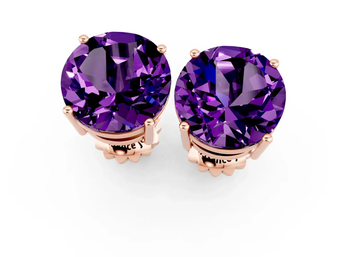 Round Cut Amethyst Stud Earrings Rose gold
