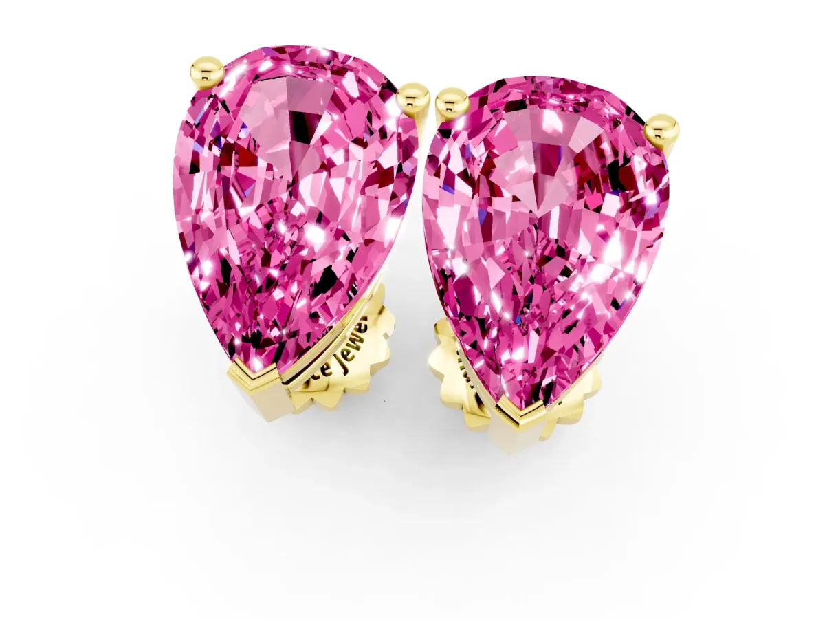 Pear Cut Pink Sapphire Stud Earrings Yellow gold