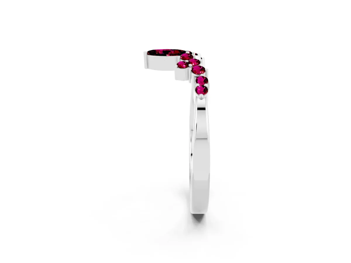 Marquise and Round Garnet Chevron Band with Prong Setting Silver