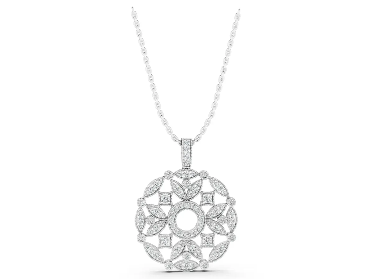 Round Diamond Pavé Filigree Pendant Silver