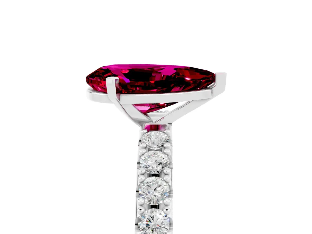 Pear Cut Garnet Solitaire Pavé Band with Four-Prong Setting White gold