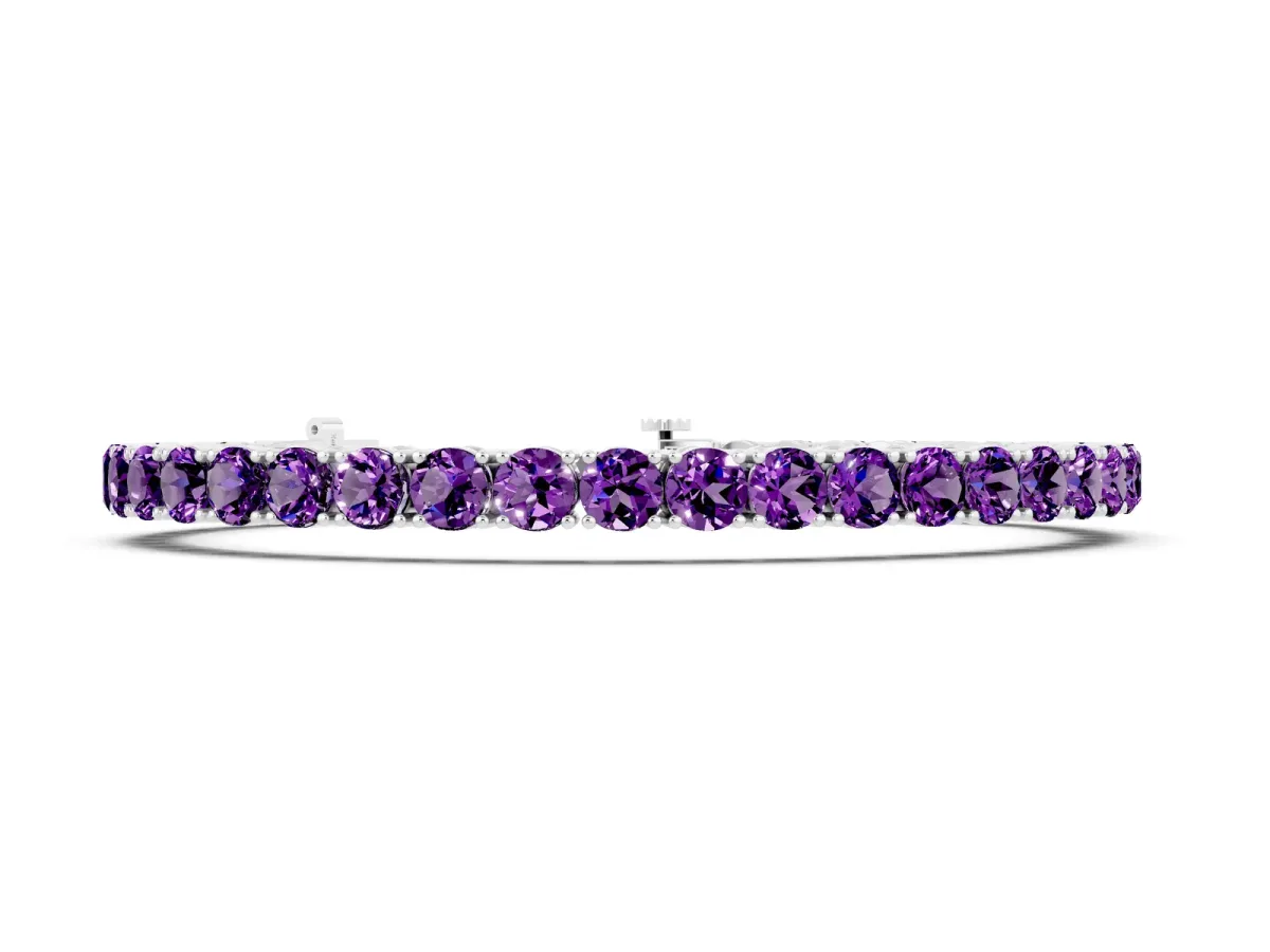 Round Brilliant Amethyst Tennis Bracelet with Prong Setting Silver