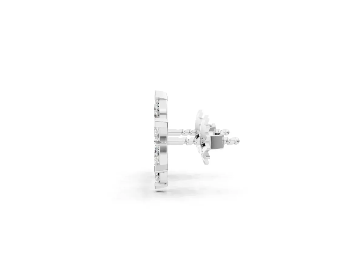 Marquise Diamond Sunflower Stud Earrings Silver