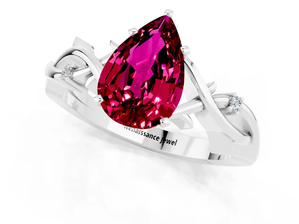 Pear Cut Garnet Solitaire Ring with Twisted Band and Prong Setting Silver