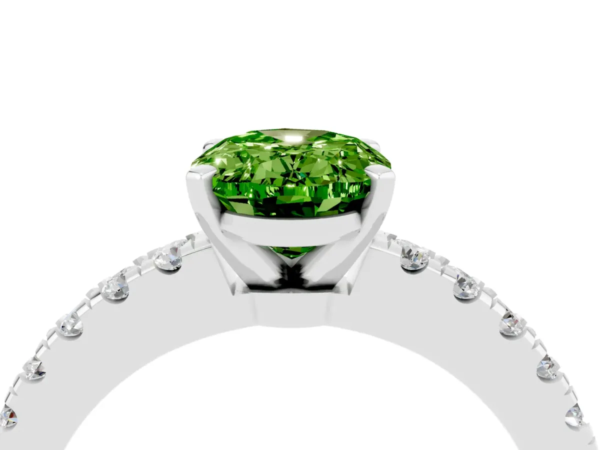 Oval Cut Solitaire Peridot with Pavé Band and Four-Prong Setting Platinum