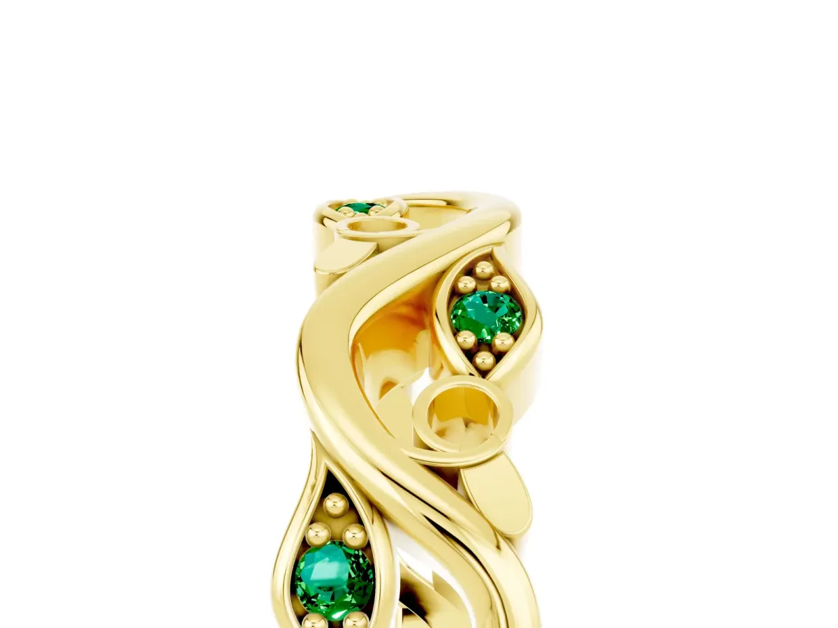 Marquise Emerald Vine Eternity Band with Bezel Setting Yellow gold
