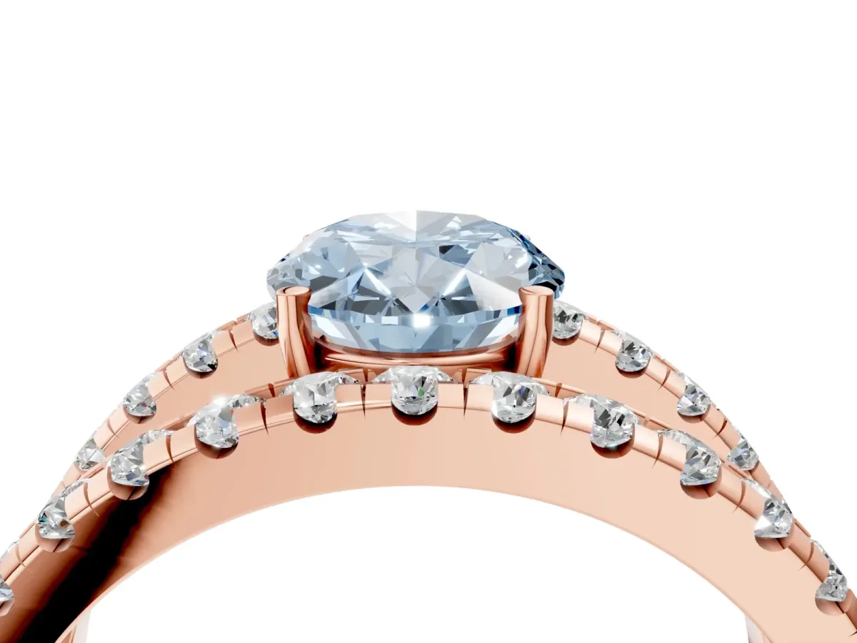 Fancy Blue Oval Cut Solitaire Split Shank Pave Diamond Ring Rose gold