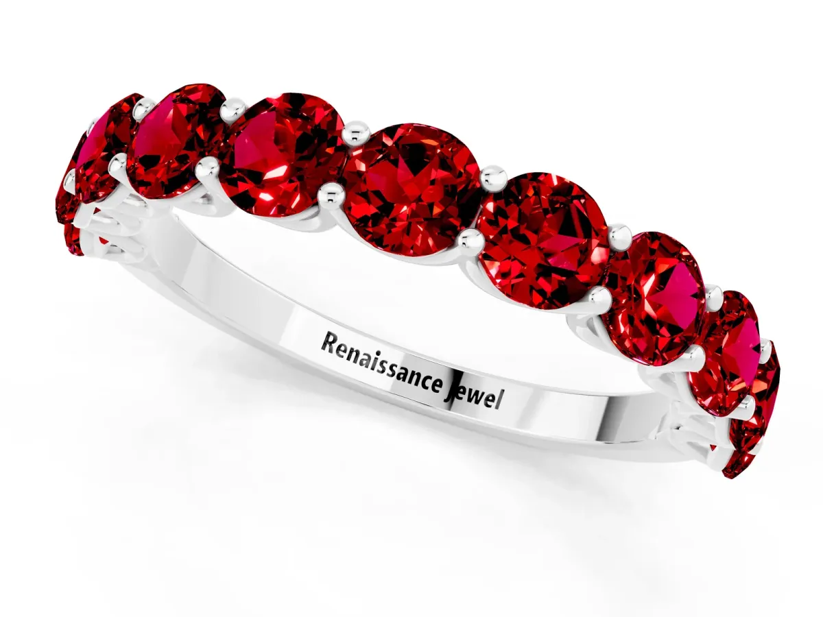 Round Ruby Shared Prong Eternity Band Platinum