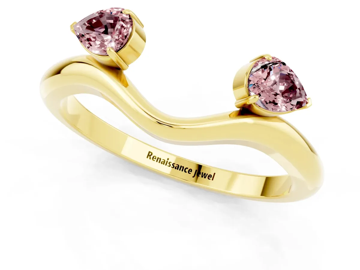 Pear Cut Morganite Two-Stone Open Band Ring with Prong Setting Yellow gold