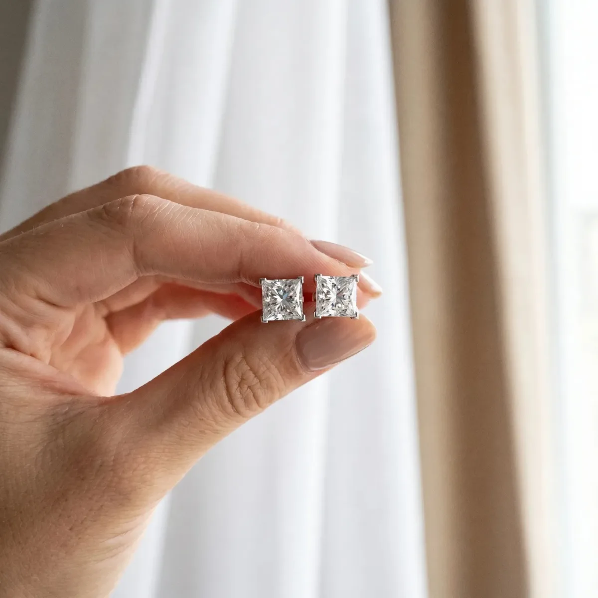 Princess Cut Diamond Stud Earrings Silver