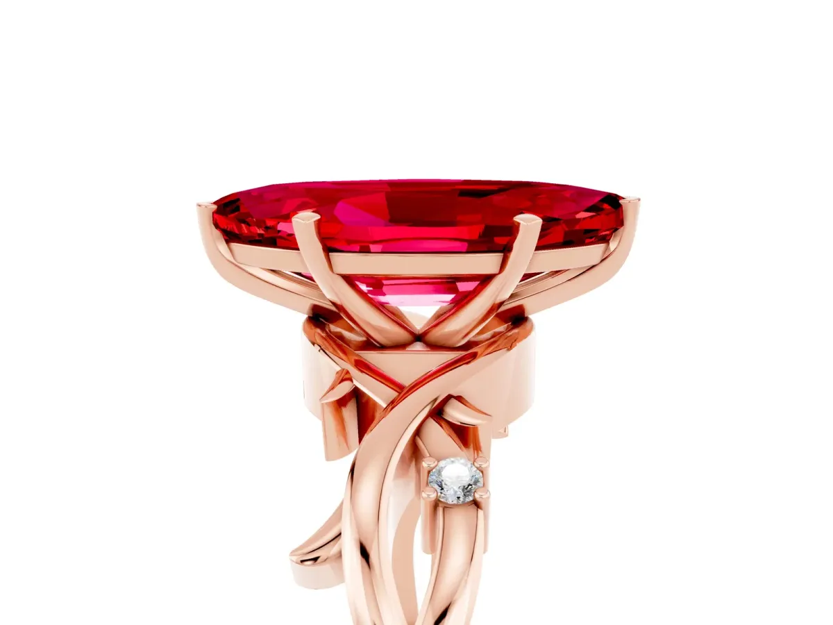 Marquise Cut Ruby Solitaire Ring with Twisted Band and Prong Setting Rose gold