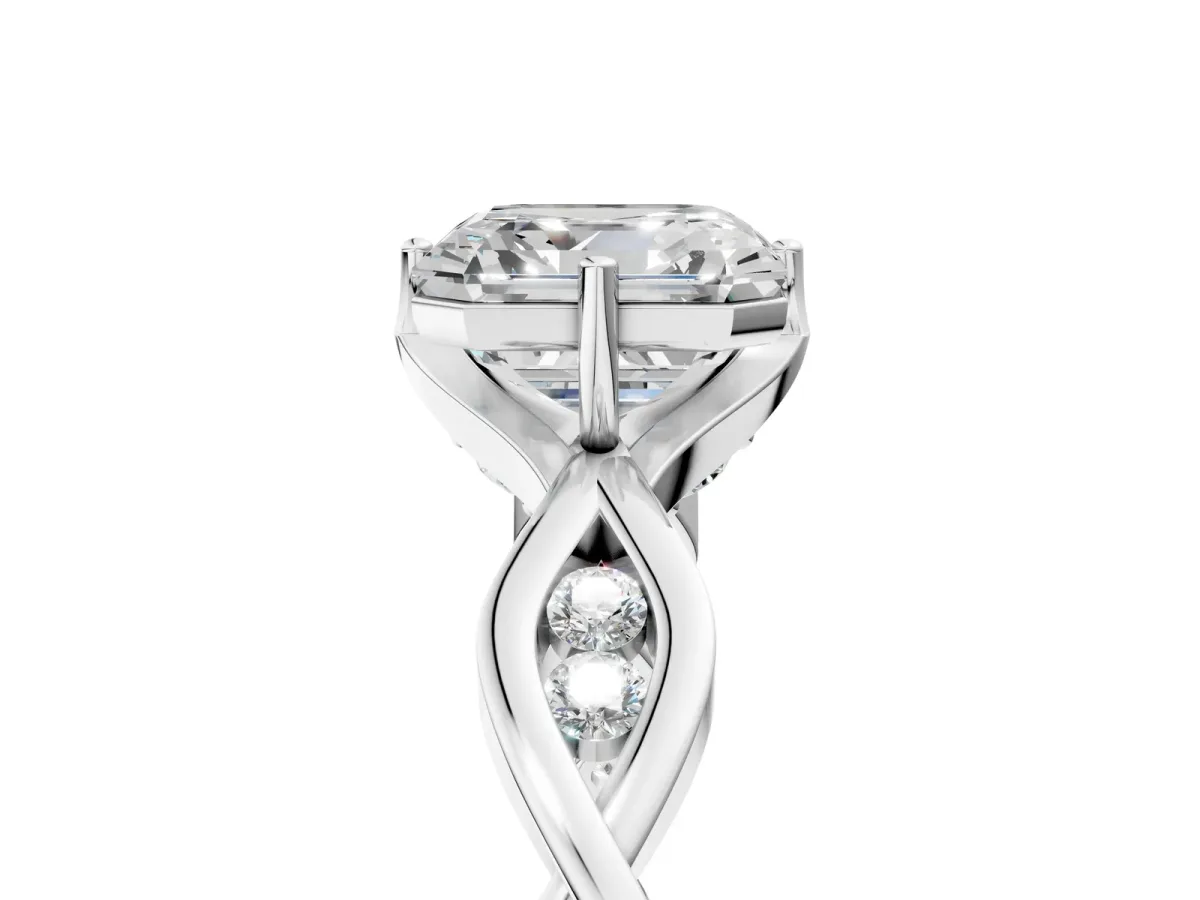 Asscher Cut Solitaire Twist Band with Leaf Prong Setting Platinum
