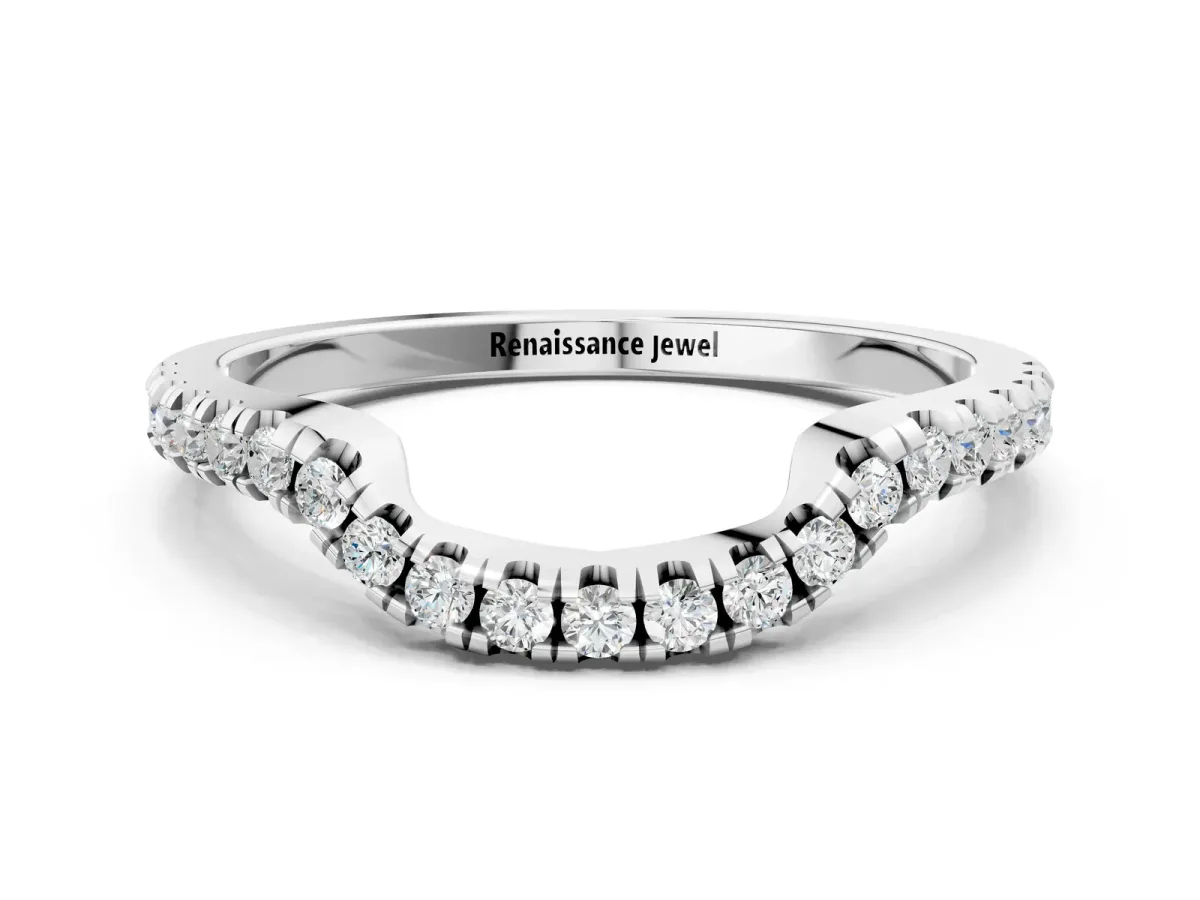 Round Diamond Pavé-Set Contoured Wedding Band Silver