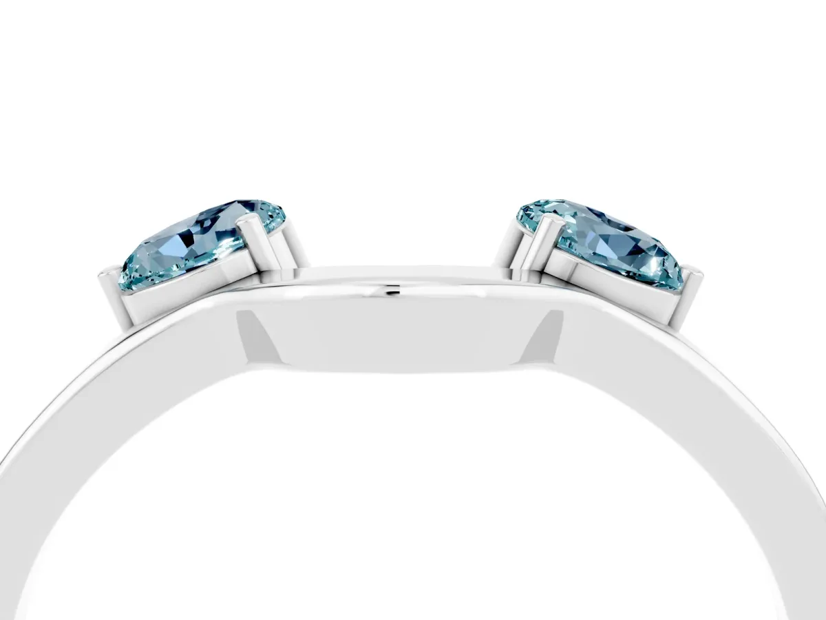 Dual Round Aquamarine Open Band Ring with Prong Setting White gold