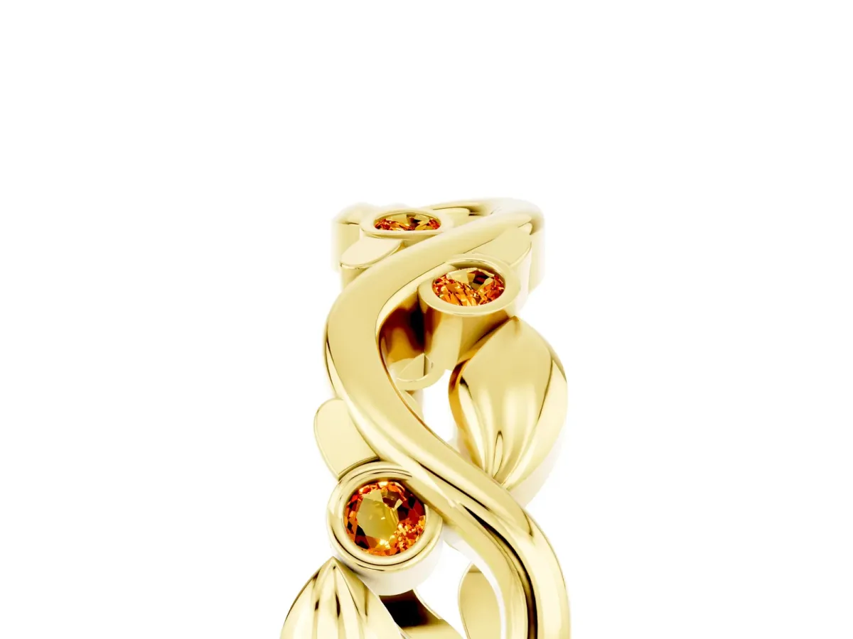 Round Citrine Leaf Eternity Band with Bezel Setting Yellow gold