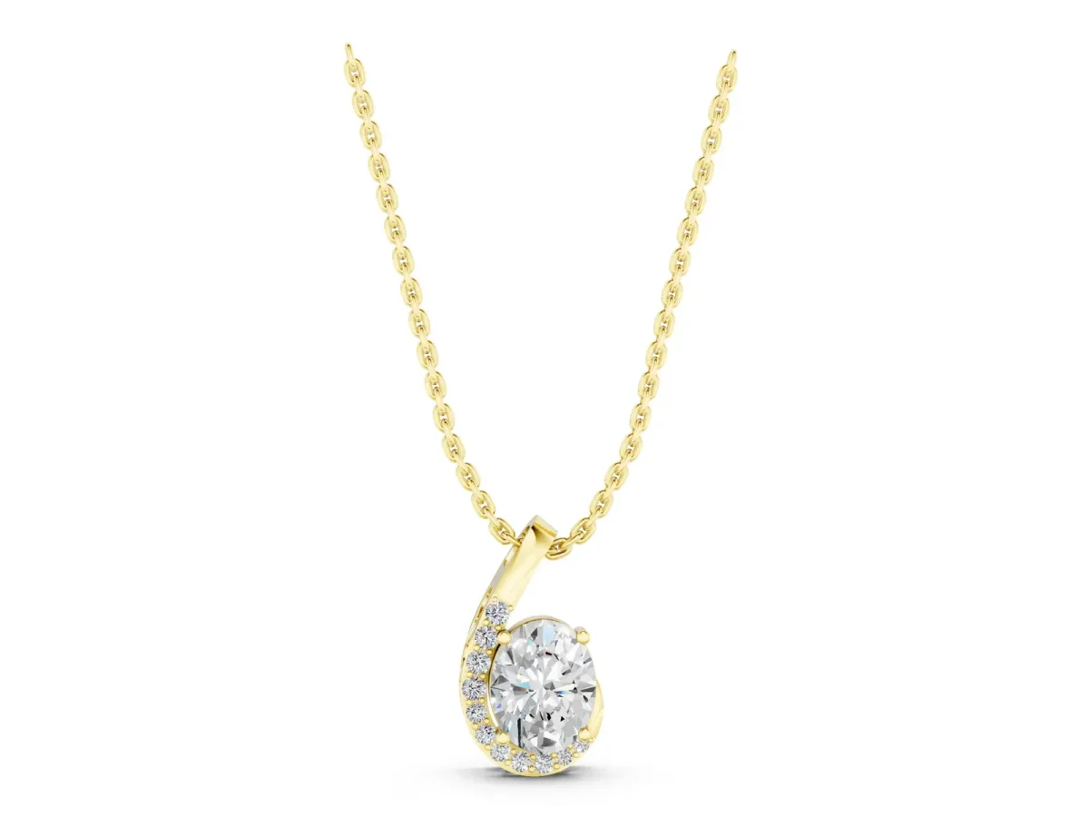 Round Diamond Swirl Pendant with Prong Setting Yellow gold