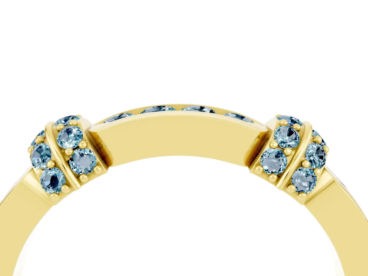 Pavé Round Aquamarine Link Band with Bezel Setting Yellow gold