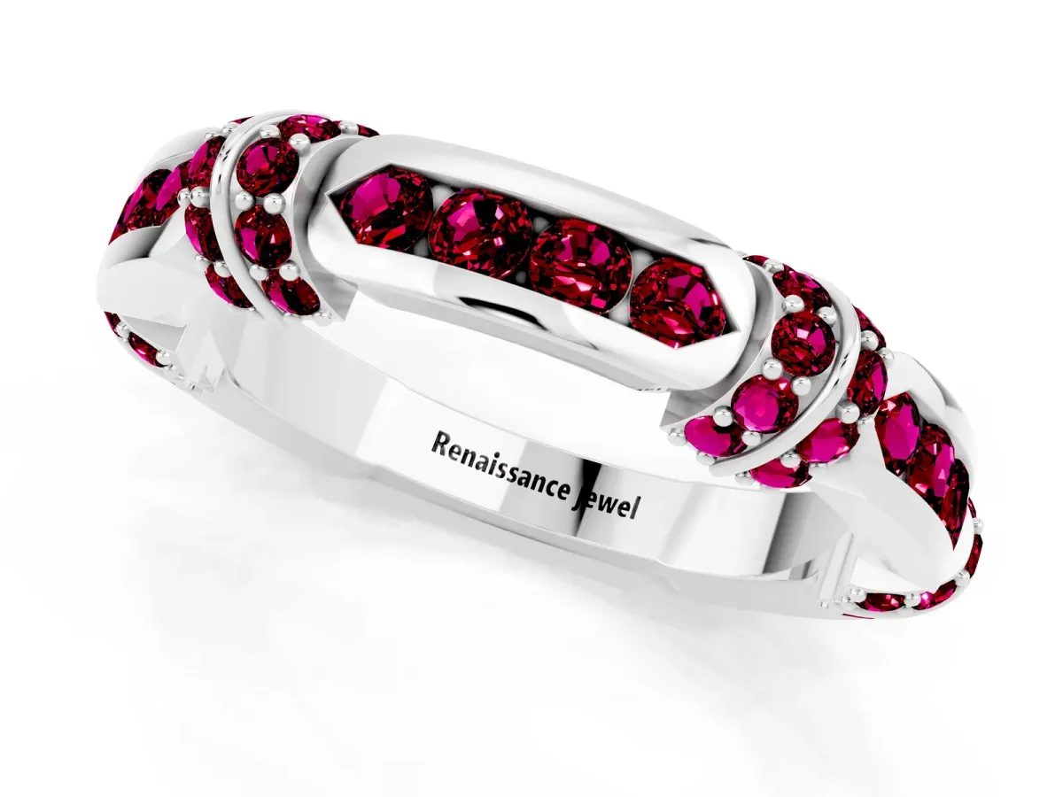 Pavé Round Garnet Link Band with Bezel Setting Platinum