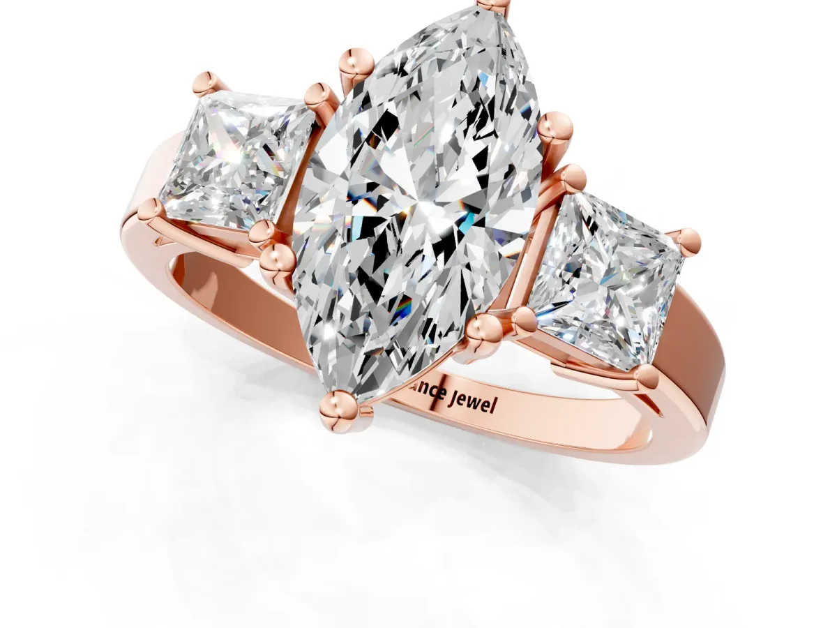 Three-Stone Marquise Cut Cut Solitaire Ring with Prong Setting Rose gold