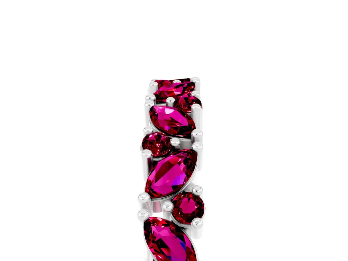 Marquise and Round Garnet Vine Eternity Band with Prong Setting Silver