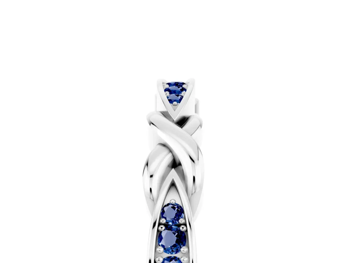 Twisted Marquise Blue Sapphire Pavé Band with Shared Prong Setting Platinum
