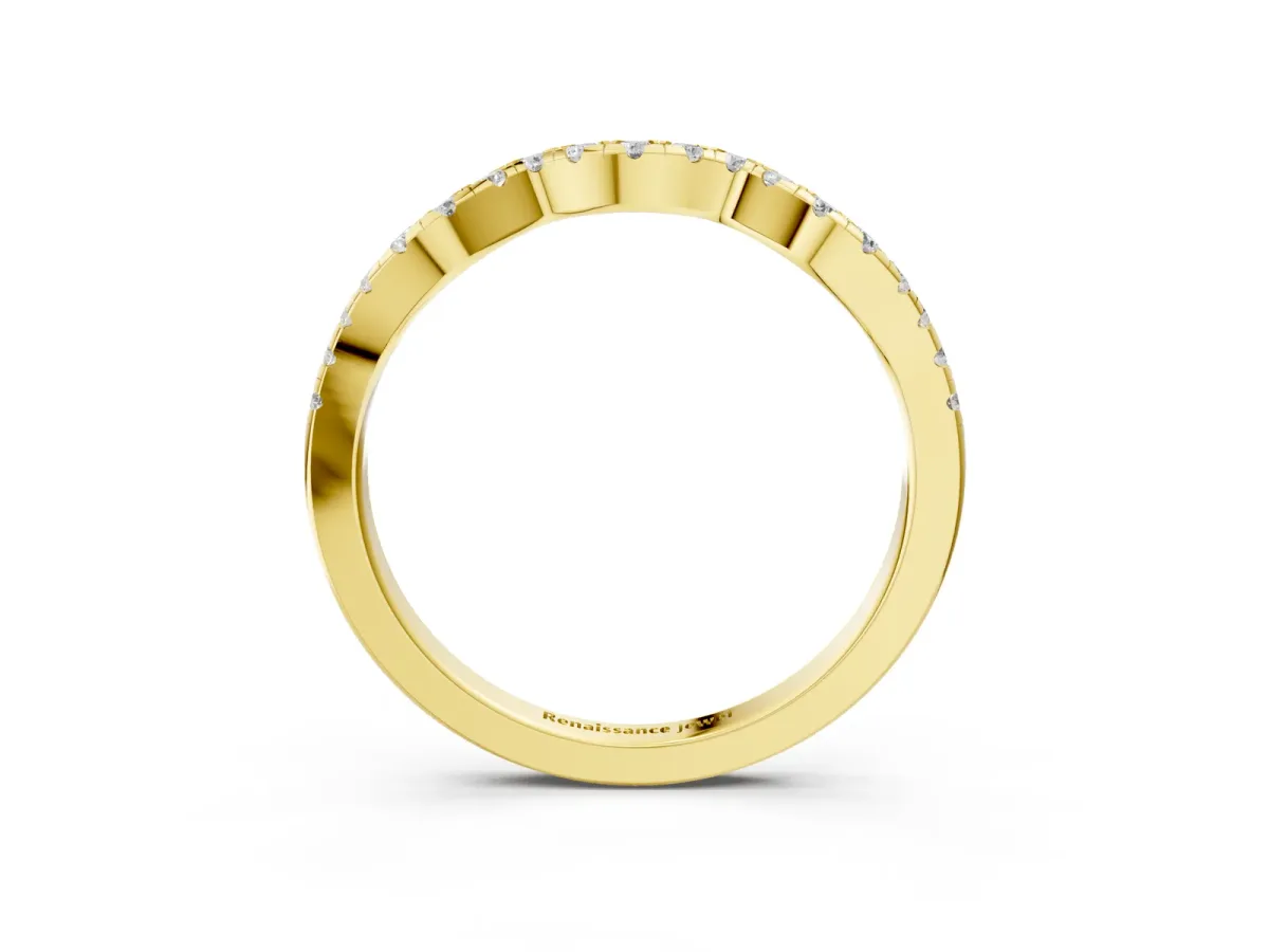 Round Diamond Pavé Curved Wedding Band Yellow gold